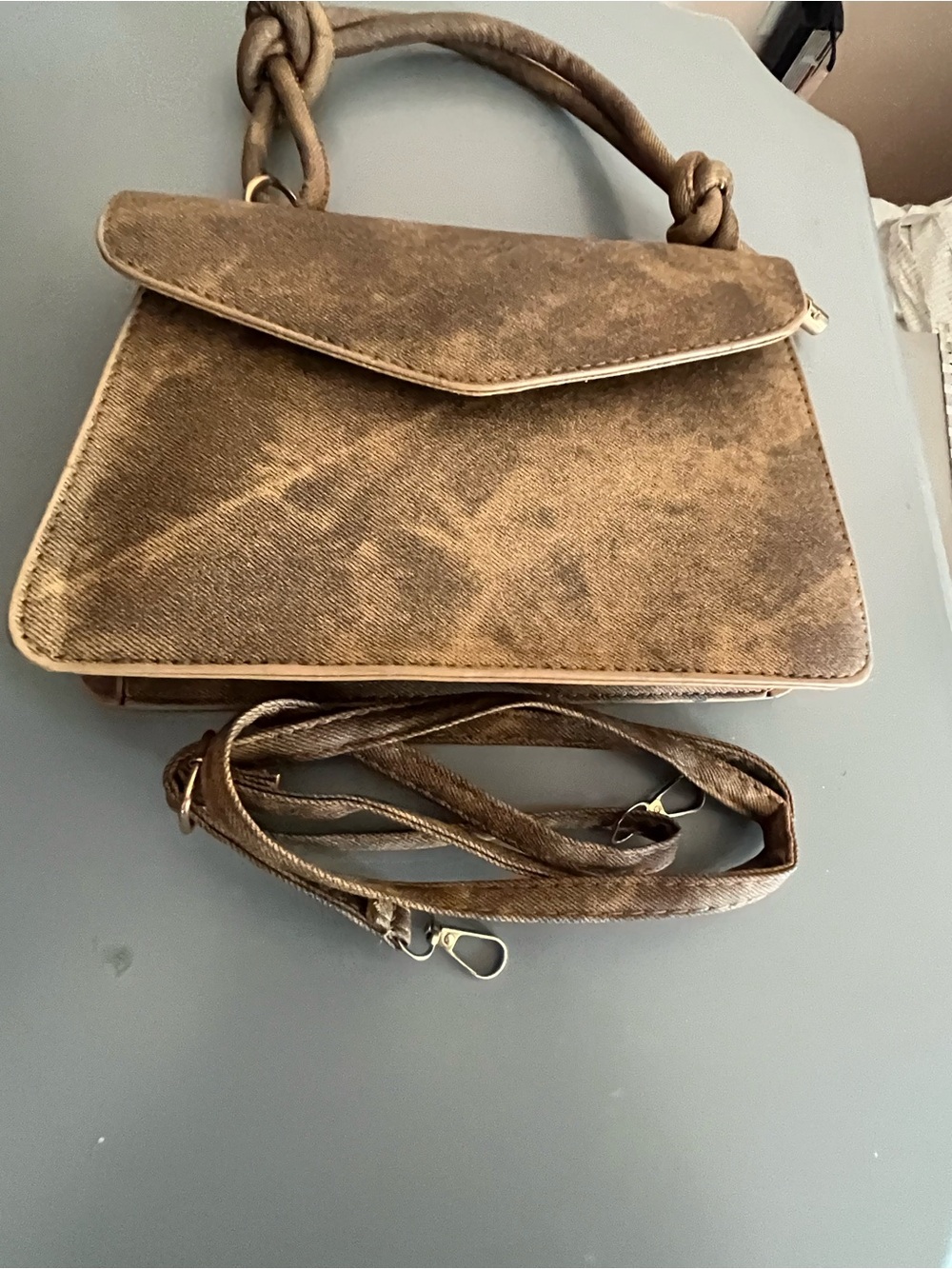Brown Velvet Top-Handle Crossbody Bag with Detachable Strap